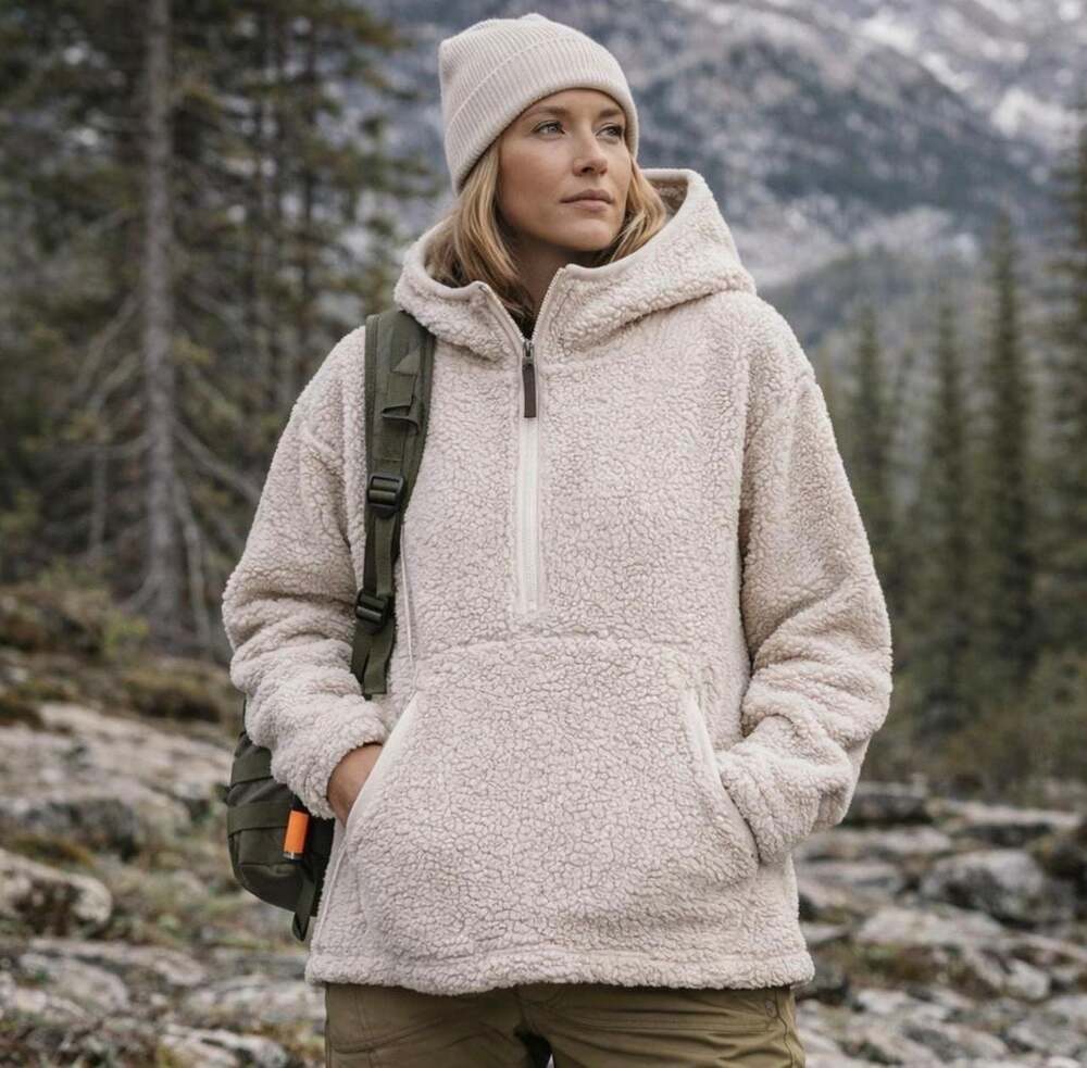prAna Women's Polar Escape Half Zip Sherpa Fleece Pullover Hoodie Jacket Size L